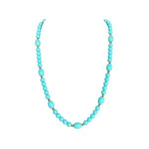 Vintage Turquoise Color Necklace Plastic Beads Single Strand Hidden Barrel Clasp